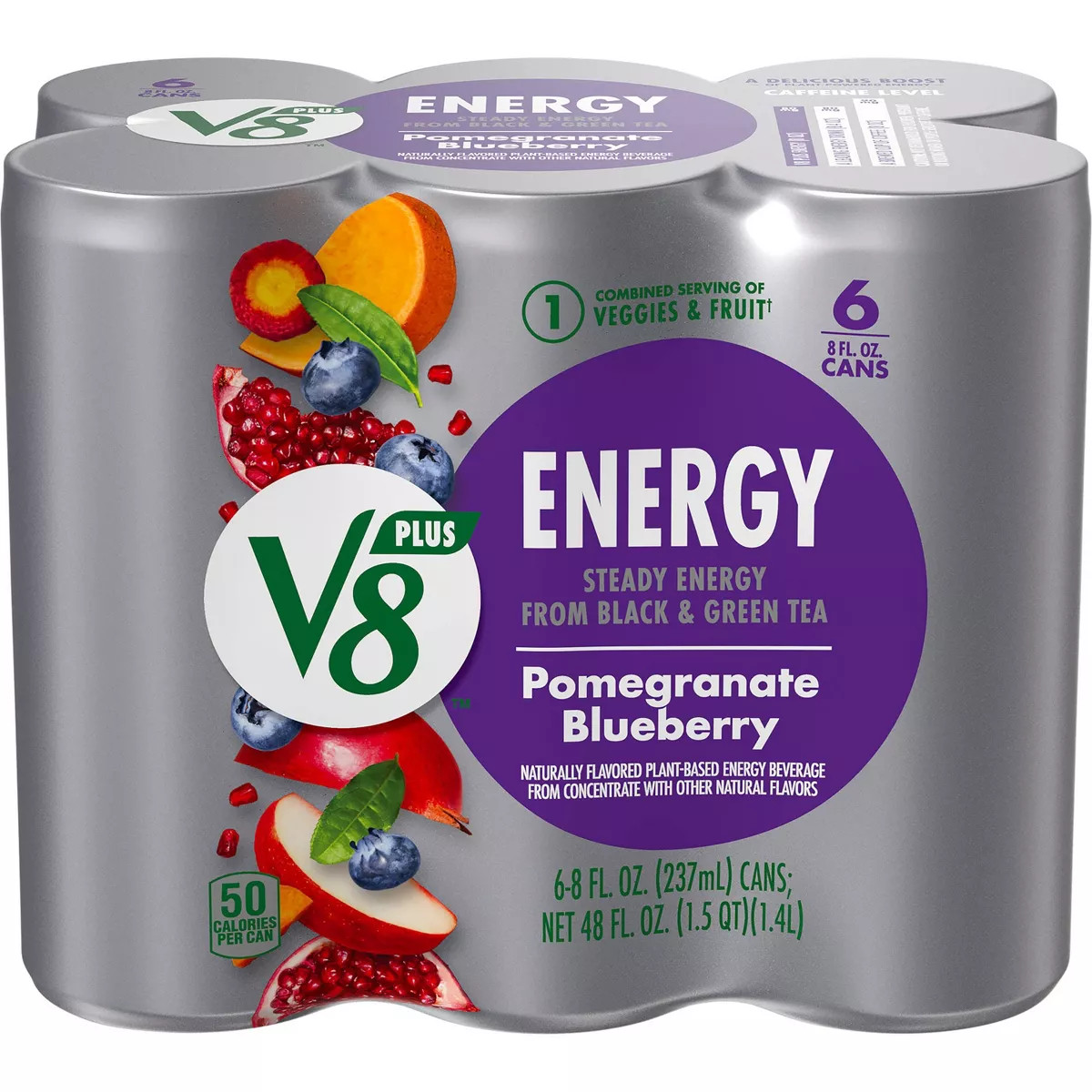 V8 +ENERGY Pomegranate Blueberry Energy Drink - 6pk/8 fl oz Cans | Target