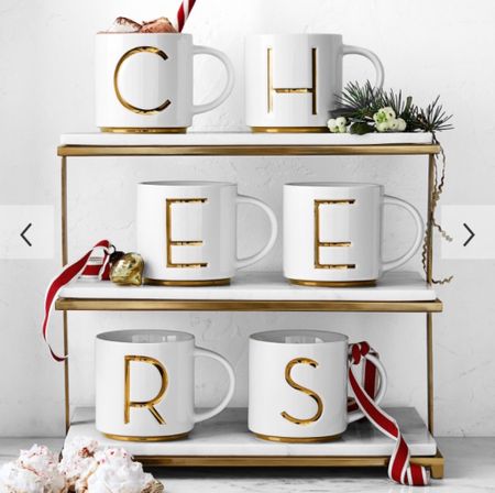 Beautiful marble and brass tray stand with monogram mugs from William-Sonoma! Shop more marble pieces, and mugs perfect for gifts! Home entertaining, holiday home, fall, elegant home. 

#LTKHoliday #LTKhome #LTKSeasonal