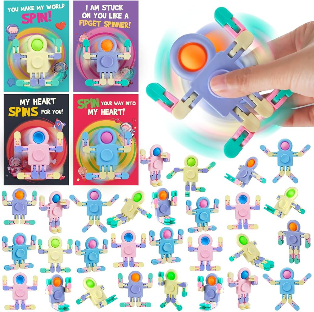 28 Packs Valentines Day Gifts for Kids, Valentines Day Cards with Wacky Tracks Fidget Spinners fo... | Amazon (US)