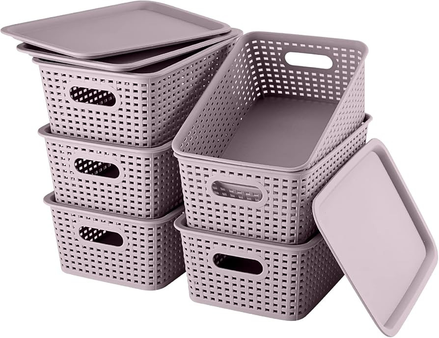 AREYZIN Lidded Storage Bins Plastic Storage Baskets With Lid Organizing Container Knit Storage Or... | Amazon (US)