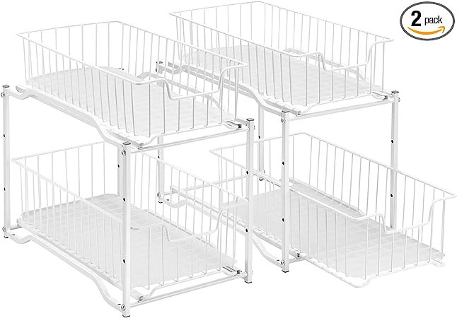 Simple Trending 2 Pack Stackable 2 Tier Under Sink Cabinet Organizer with Sliding Storage Drawer,... | Amazon (US)