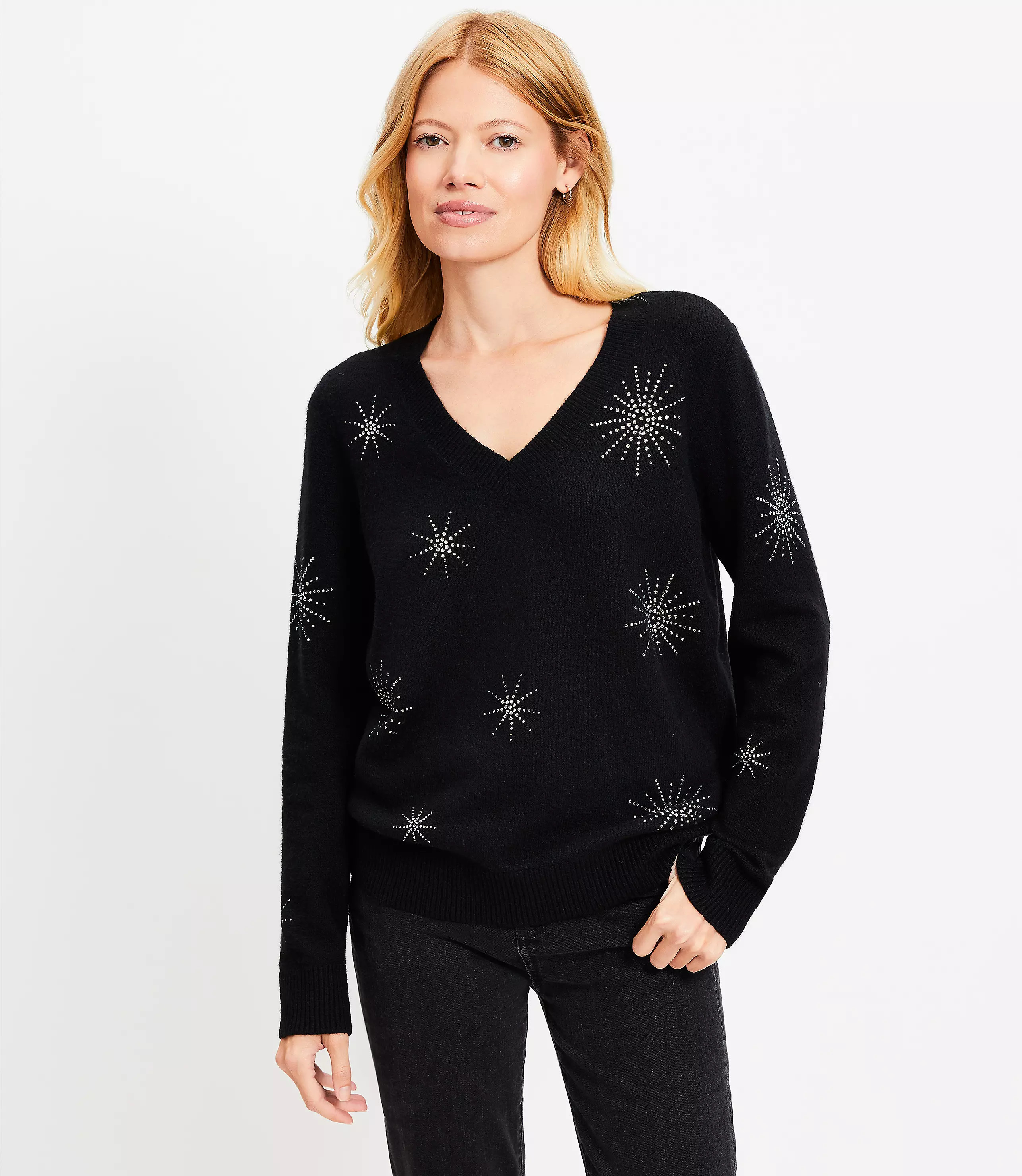 Sparkle Relaxed V-Neck Sweater | LOFT