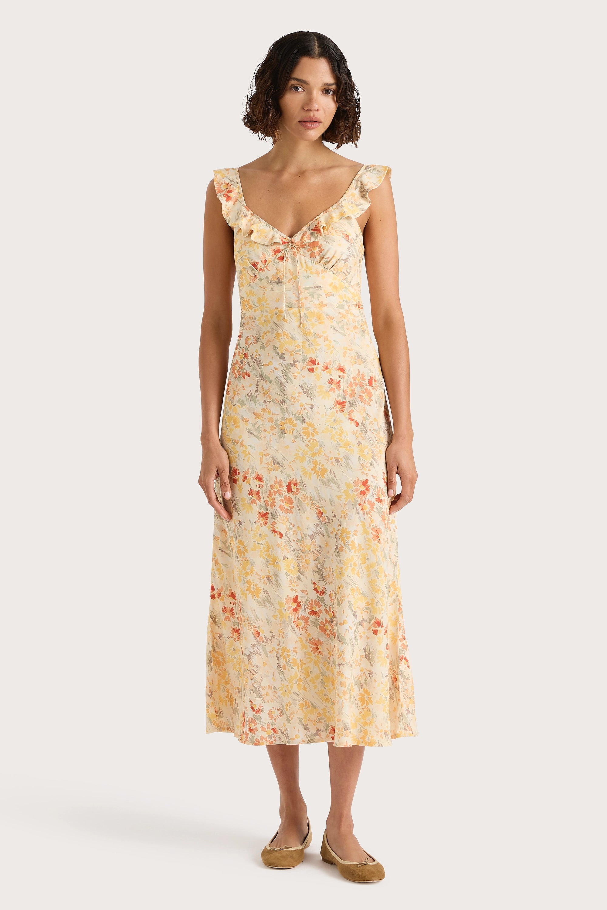 Yvonne Midi Dress Adeline Floral Yellow - Final Sale, M / ADELINE FLORAL - YELLOW | Faithfull (AU)