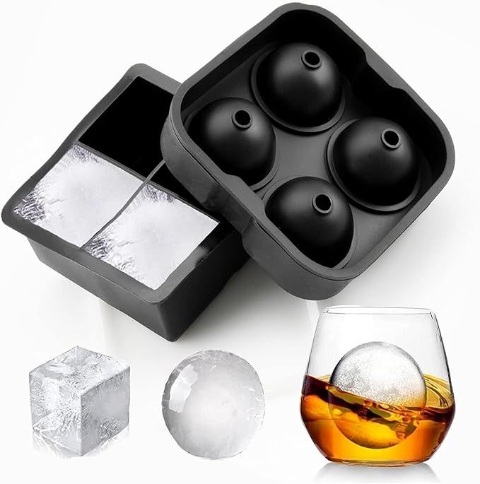 2 Pack Large Ice Cube Trays, incluing 4 Large Square Ice Cubes & 4 Large Round Ice Cubes, Silicon... | Amazon (US)