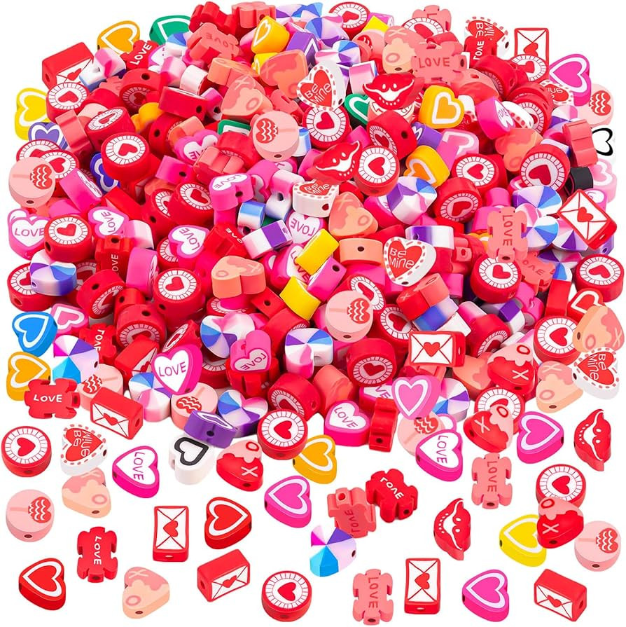 200 Pcs Heart Polymer Clay Beads, Mixed Heishi Spacer Beads Supplies for Valentine's Day Women DI... | Amazon (US)