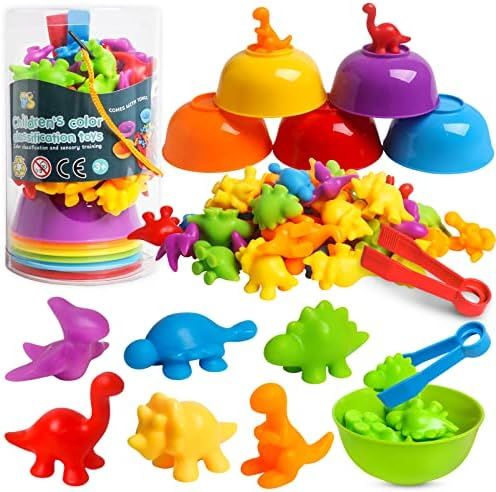 Counting Dinosaurs Toys Matching Games with Stacking Bowls Preschool Color Sorting Learning Activ... | Amazon (US)