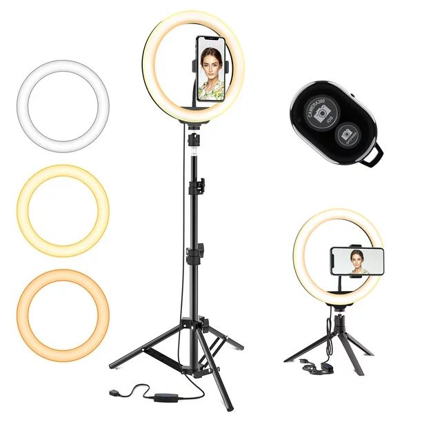 10.2 Selfie Ring Light w/ Tripod Stand & Phone Holder 3 Modes 10 Brightness Level 120 LED Bulbs D... | Walmart (US)