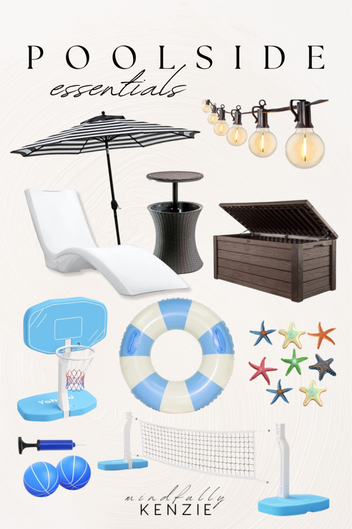 Poolside Essentials

Pool lounger  patio umbrella  outdoor string lights  poolside cooler table  water volleyball net  water basketball hoop  pool floatie  diving toys  deck storage bin 

#LTKSummerSales #LTKHome #LTKSeasonal
