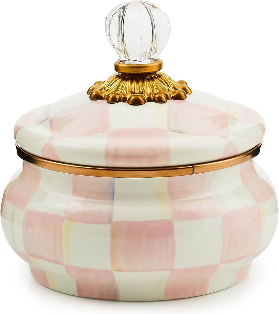 MACKENZIE-CHILDS Enamel Squashed Pot, Cute Enameled Container with Lid, 20 Ounces, Pink-and-White... | Amazon (US)