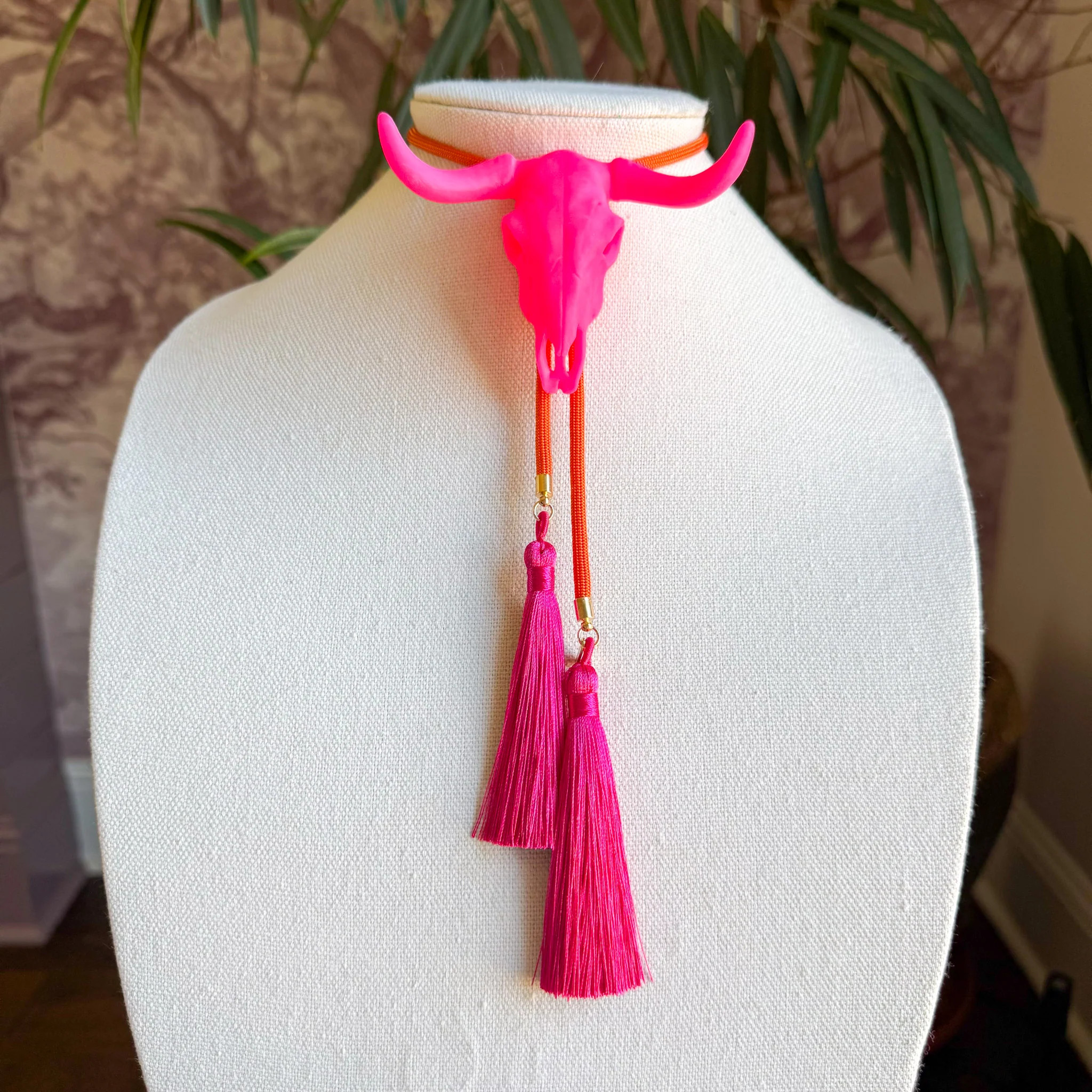 Longhorn Bolo Neon Pink with Solar Orange & Fuchsia | Rahya Jewelry Design