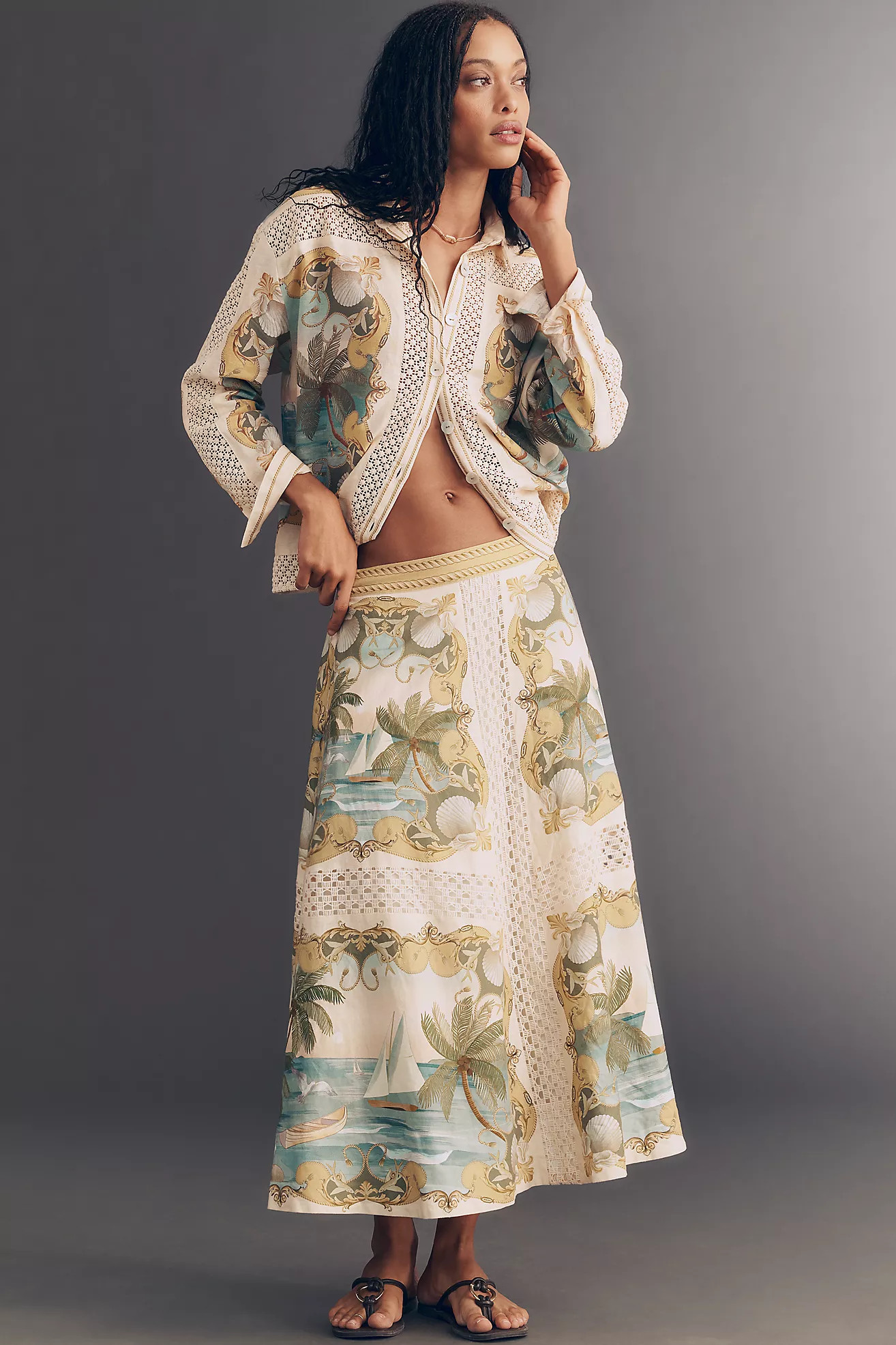 Farm Rio Royal Sea Midi Skirt | Anthropologie (US)
