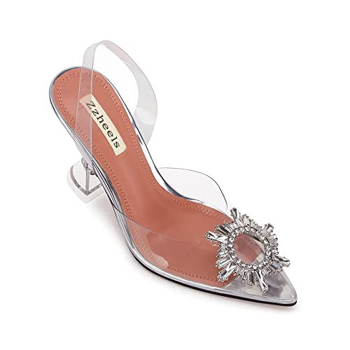 Zzheels Women's High Heel Crystal PVC Slingback Pumps Pointed Toe Strappy Sandals for Party Dating New Transparency US11 | Amazon (US)