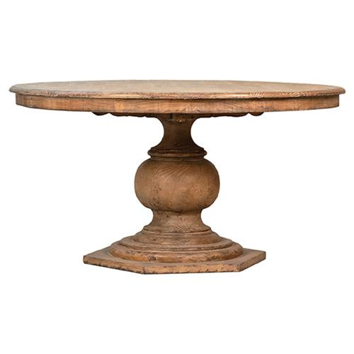 Robin French Brown Reclaimed Pine Wood Round Pedestal Dining Table - 59''W | Kathy Kuo Home