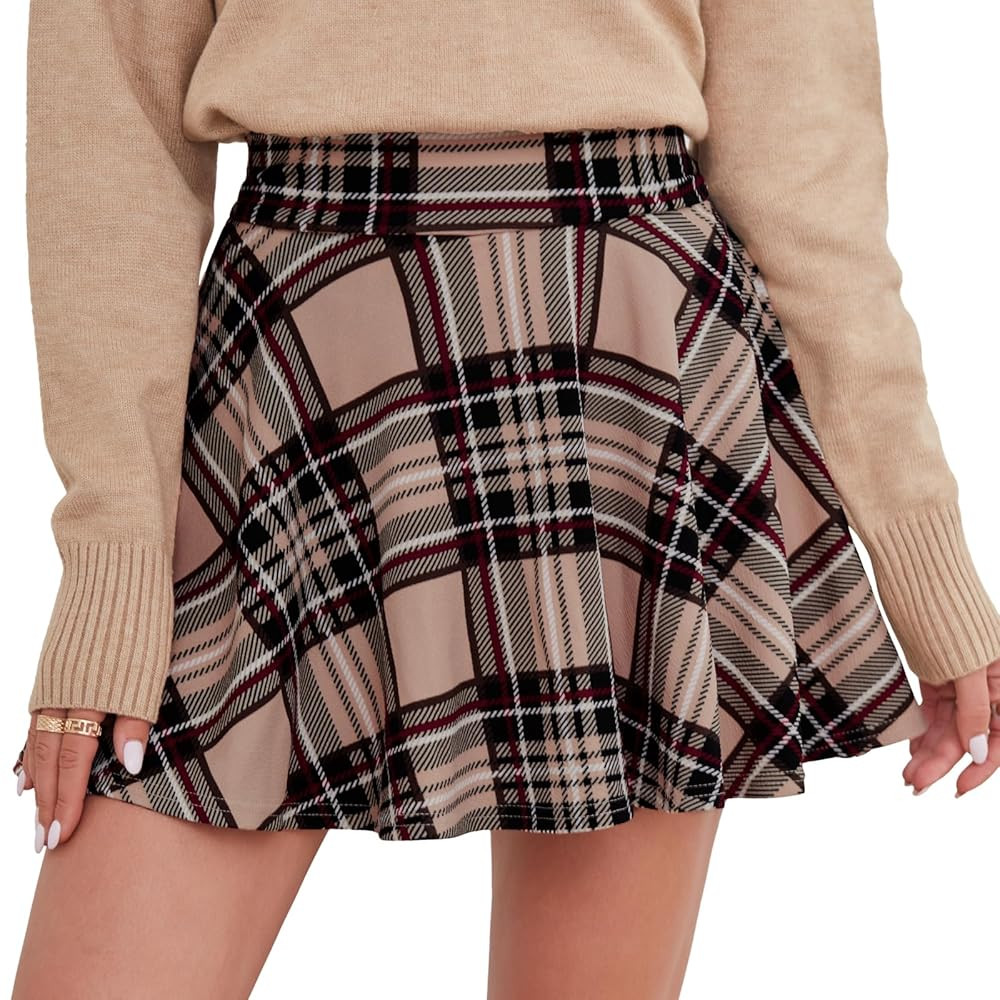 DJT Women's Basic Versatile Casual Stretchy Flared Pleated Mini Skater Skirt with Shorts | Amazon (US)