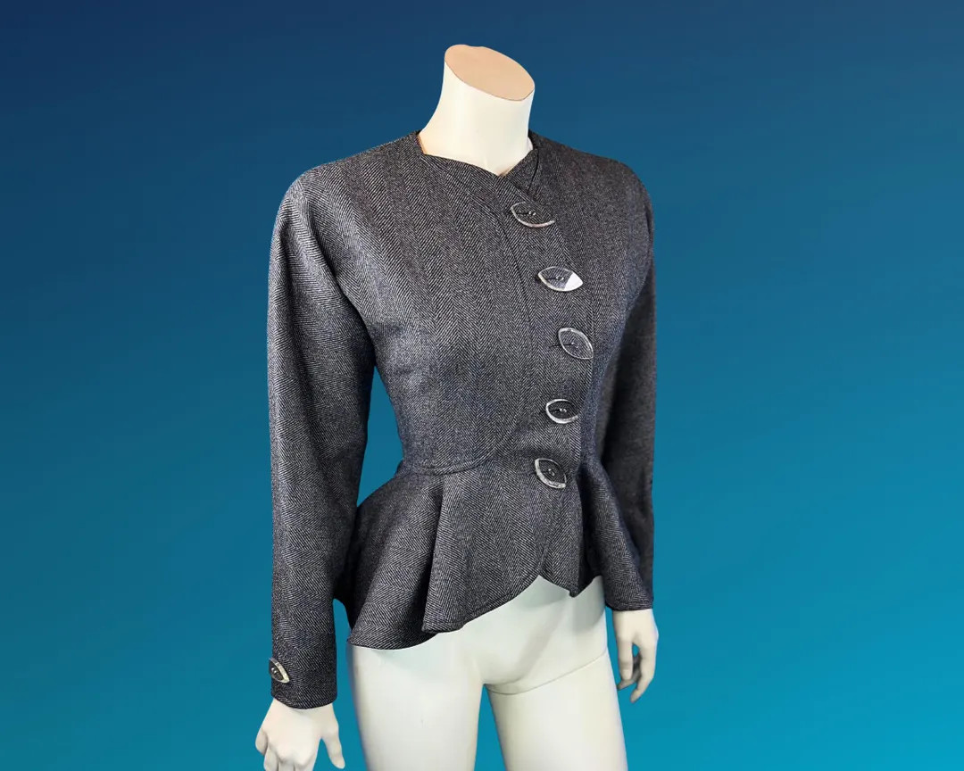 80s Designer JEAN MUIR Herringbone Wool Avant Garde Peplum Jacket / S - Etsy Canada | Etsy (US)