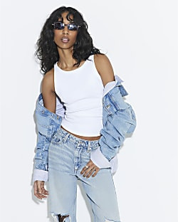White Sleeveless Ribbed Tank Top | River Island UK & IE