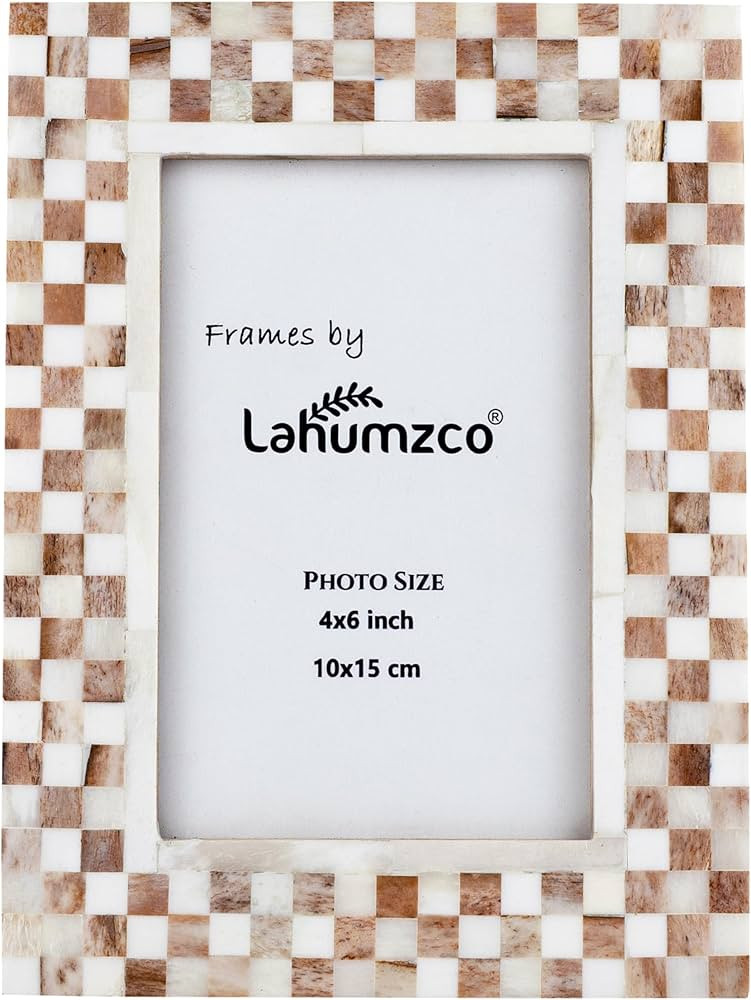 Lahumzco 4x6 Bone Inlay Picture Frame – Handmade Checkered Photo Frame for Tabletop & Wall Deco... | Amazon (US)