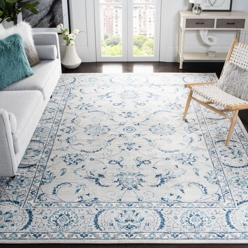 Llana Machine Woven / Power Loomed Performance Light Grey / Blue Rug | Wayfair North America
