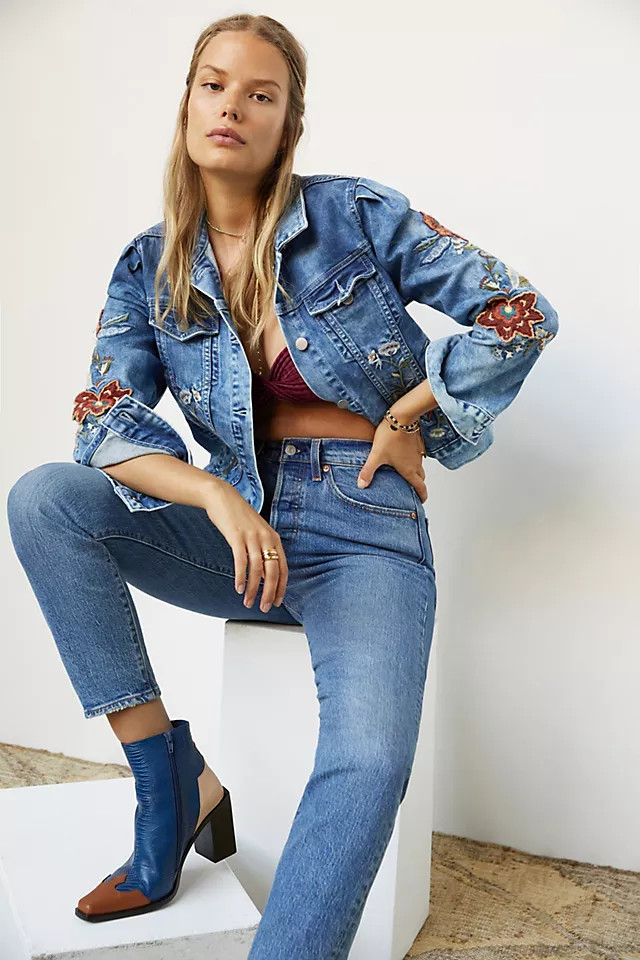 Driftwood Floral Embroidered Denim Jacket | Anthropologie (US)