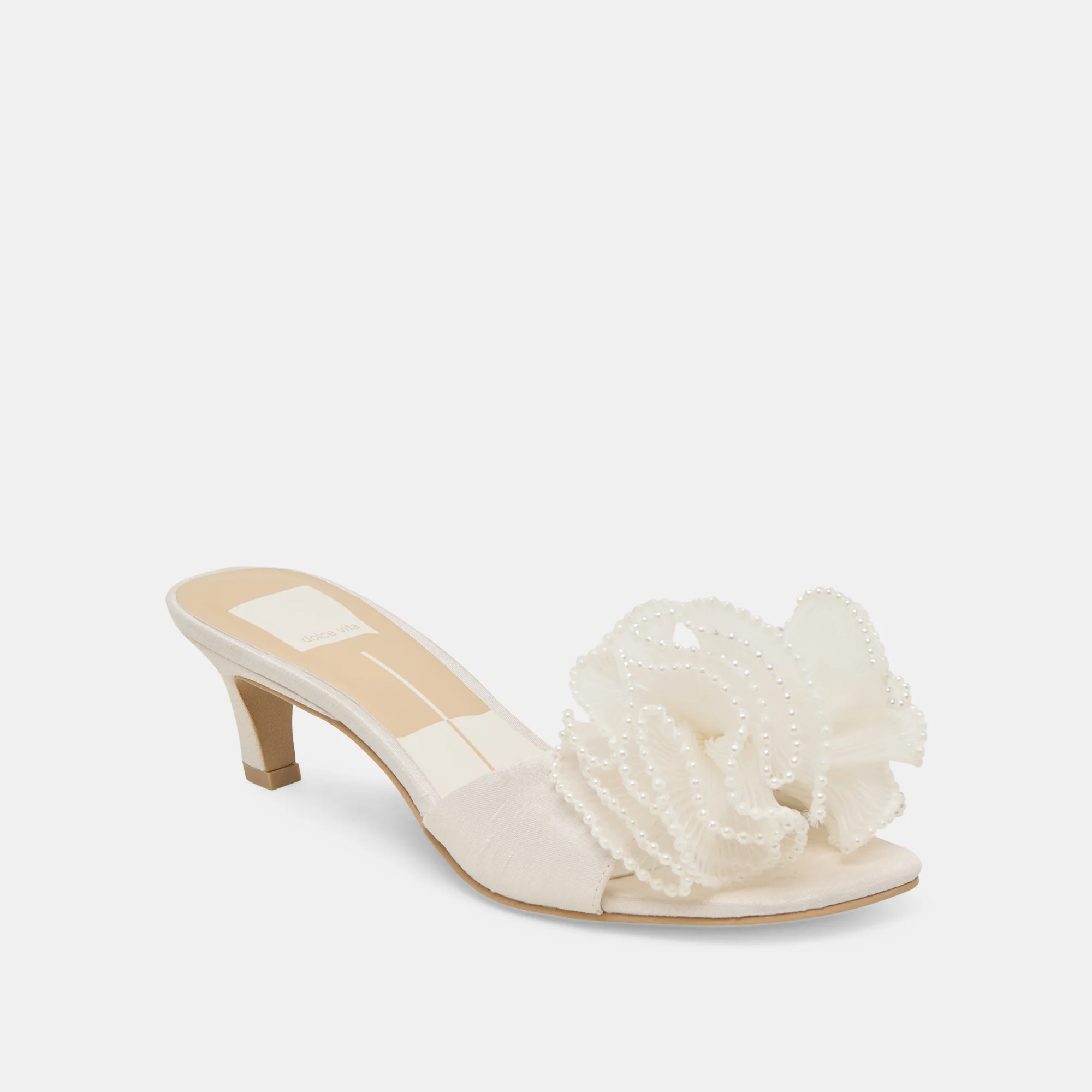 NARITA PEARL HEELS OFF WHITE SATIN | DolceVita.com