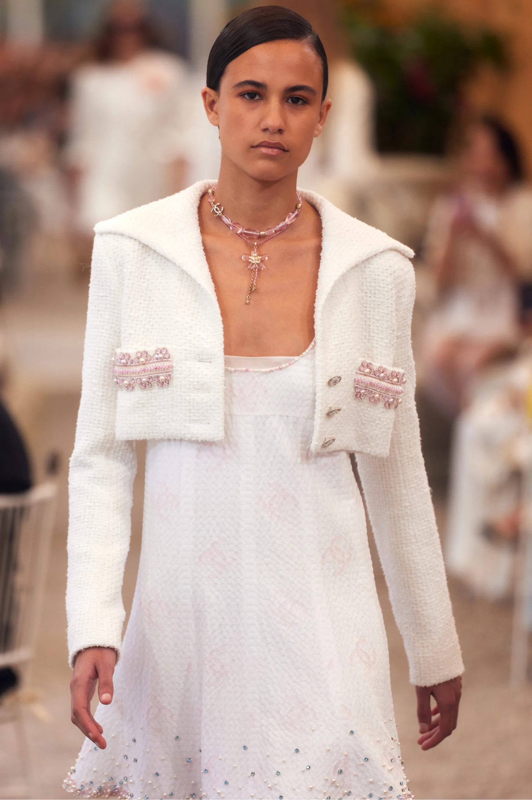 Jacket - Embroidered tweed, white & pink — Fashion | CHANEL | Chanel, Inc. (US)