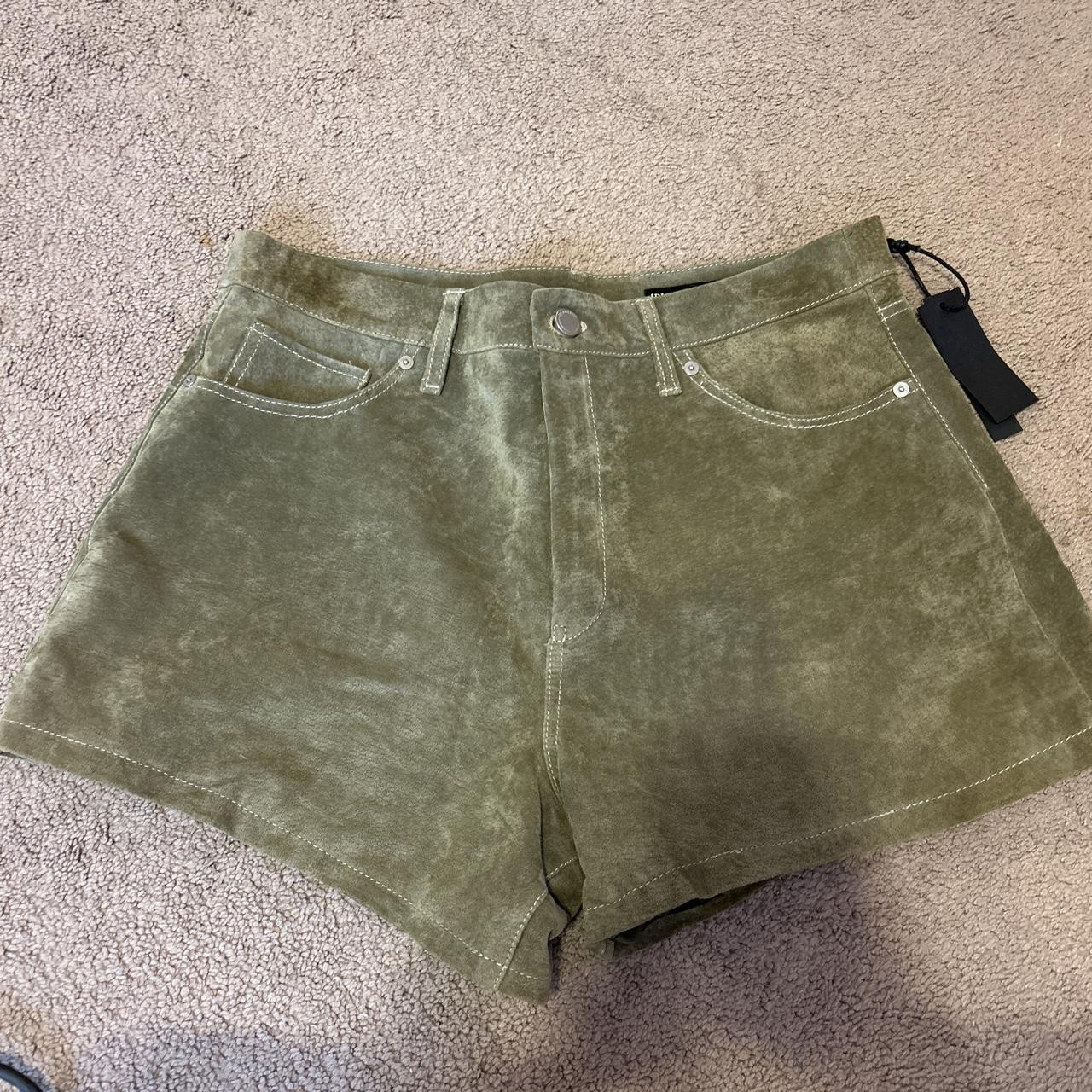Blank NYC Women's Green and Khaki Shorts | Depop US