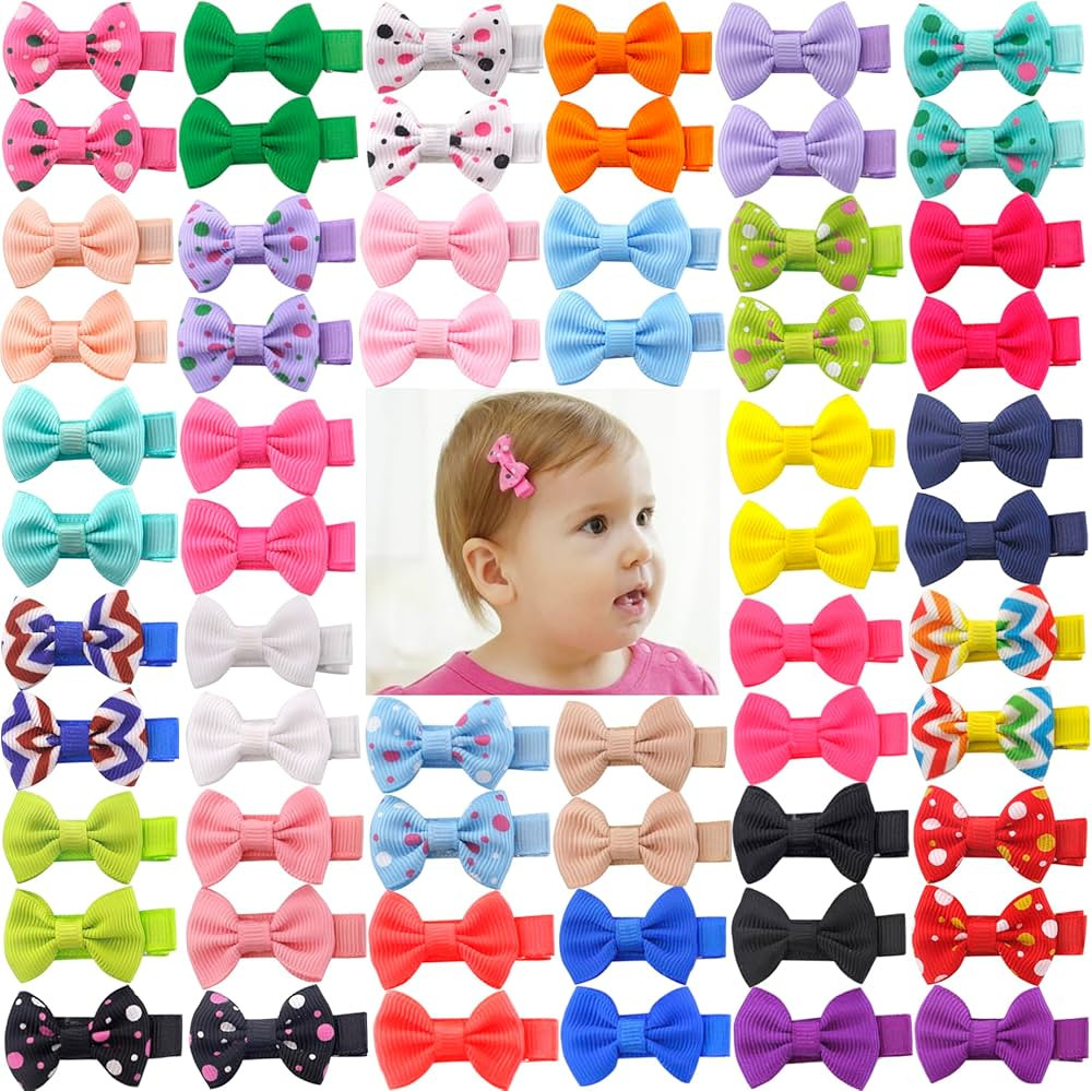 60Pcs Baby Girl Hair Bows 1.6 inch Mini Tiny Small Fully Lined Clips for Infant Toddlers (30 pair... | Amazon (US)