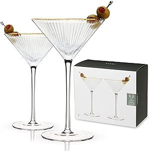 TRUE Viski Meridian Martini Glasses - Stemmed Fun Cocktail Glasses - Art Deco Ripple Gold Rimmed ... | Amazon (US)