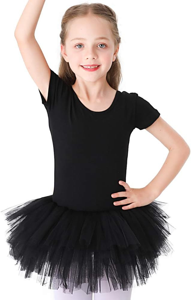 Bezioner Girls Cotton Ballet Dance Dress Cute Tutu Skirted Leotard Short Sleeve | Amazon (US)