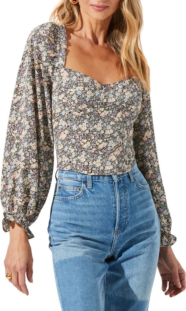 Floral Print Long Sleeve Crop Corset Top | Nordstrom