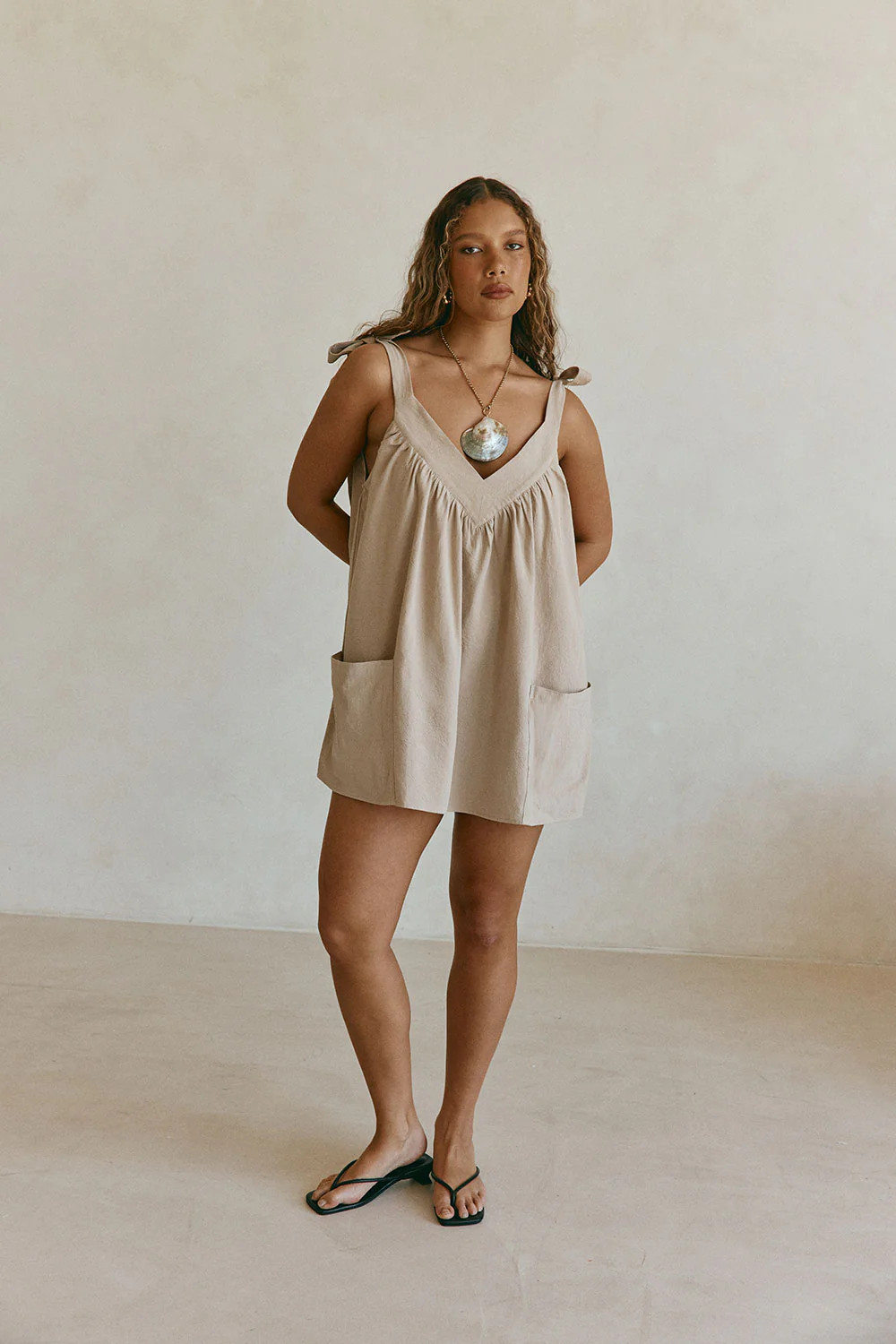 Beige Bow Boxy Wrenley Dress | Sabo Skirt US