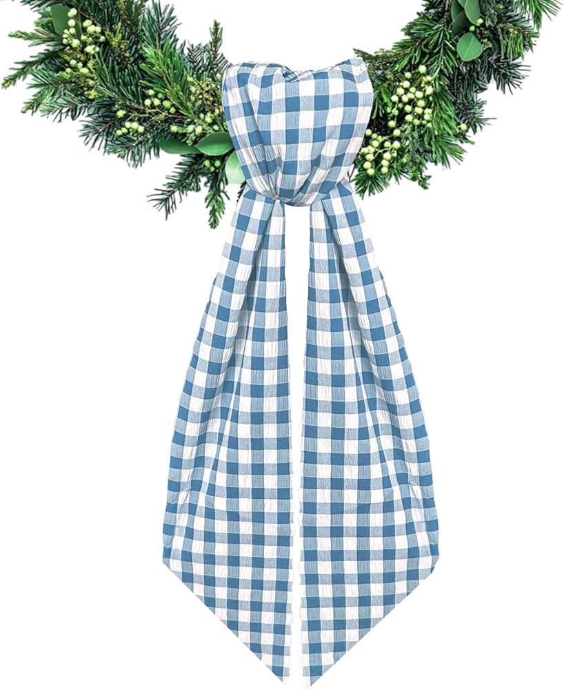 Haze Blue Buffalo Plaid Wreath Sash for Front Door Seersucker Wreaths Satin Sash Burlap Garland R... | Amazon (US)