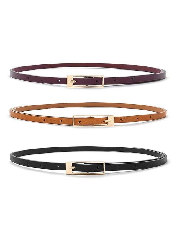 Square Buckle Skinny Belt 3pcs | SHEIN