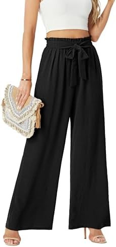 Womens Wide Leg Pants High Waist Flowy Adjustable Knot Loose Trousers Casuals Lounge Business Pan... | Amazon (US)