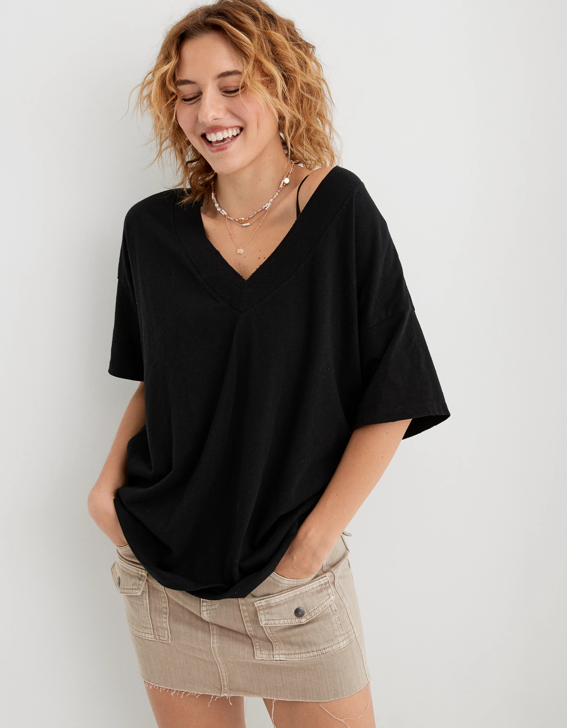 Aerie Oversized Extreme V-Neck Boyfriend T-Shirt | Aerie