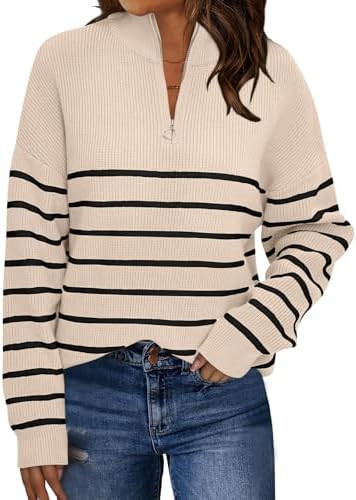LILLUSORY Womens Quarter Zip Striped Oversized Fall Sweater | Amazon (US)