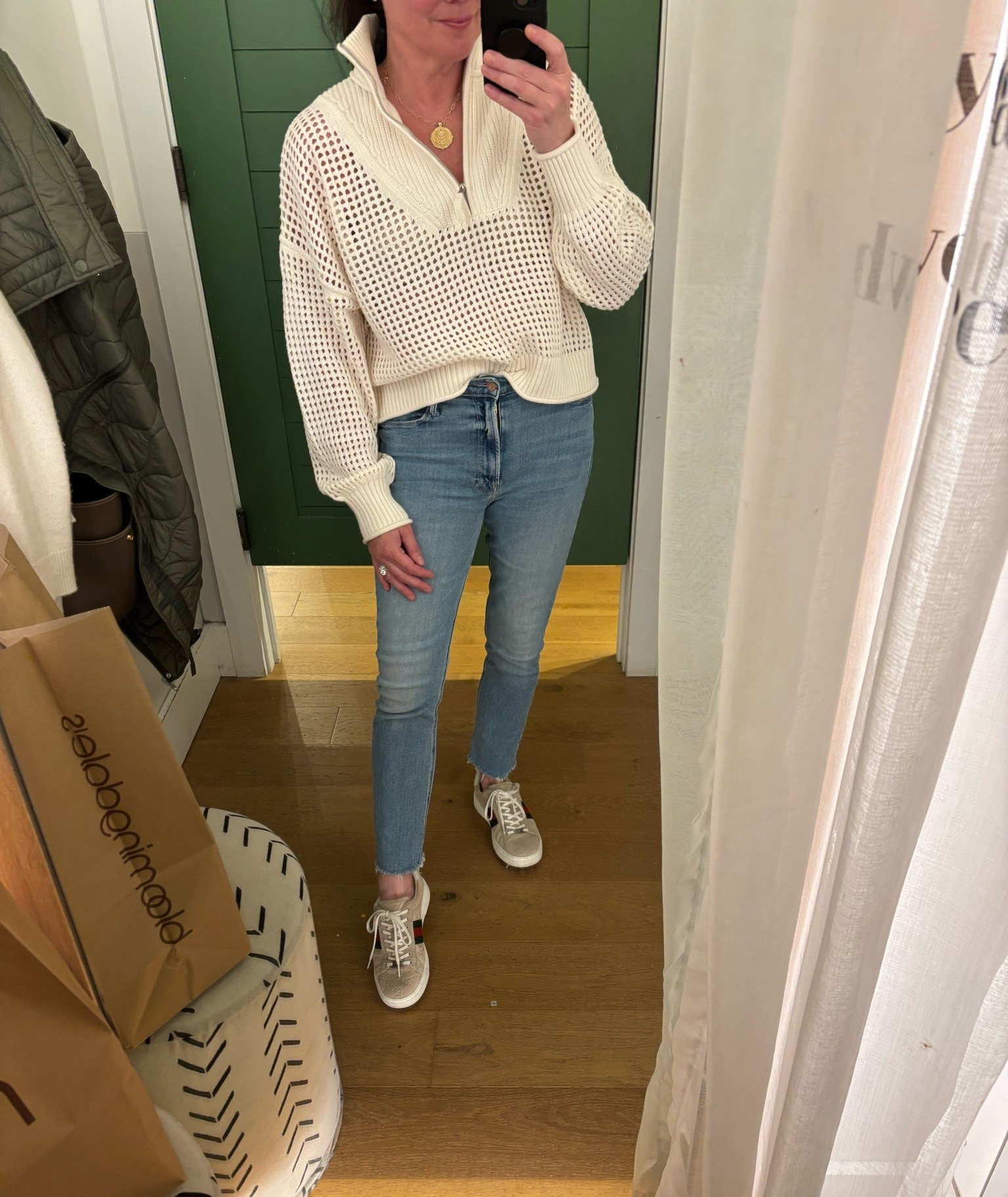 This open knot 1/4 zip sweater is super cute and so good for spring weather! On sale now- under $35!