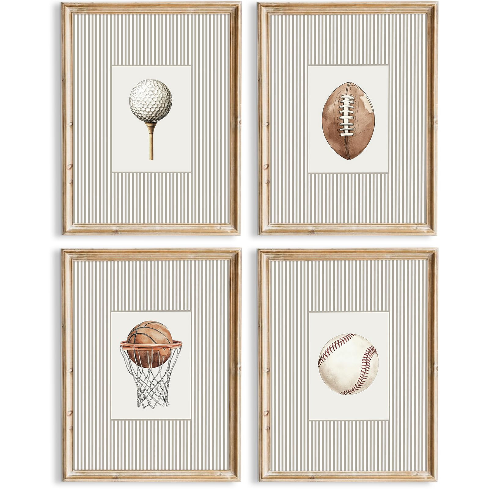 Sports Wall Art Decor Toddler Boys Room Canvas Prints Vintage Sports Nursery Wall Decor Kids Poster Football Baseball Pictures Basketball Golf Painting Artwork for Bedroom 8x10 Inch Unframed Set of 4 | Amazon (US)