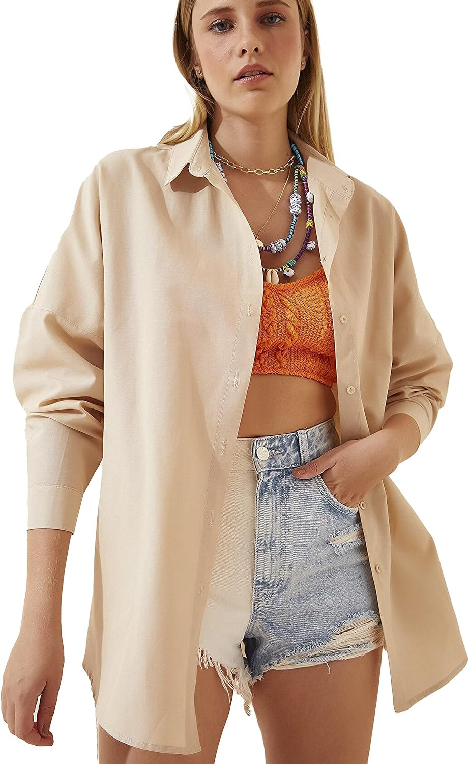 Womens Dressy Blouses Tops, Casual Long Sleeve Loose Fit Button Down Shirts | Amazon (US)