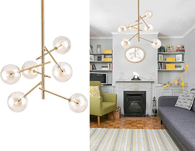 Modern Sputnik Chandelier 6 Lights Mid Century Brass Vintage Pendant Lighting Fixture for Foyer D... | Amazon (US)