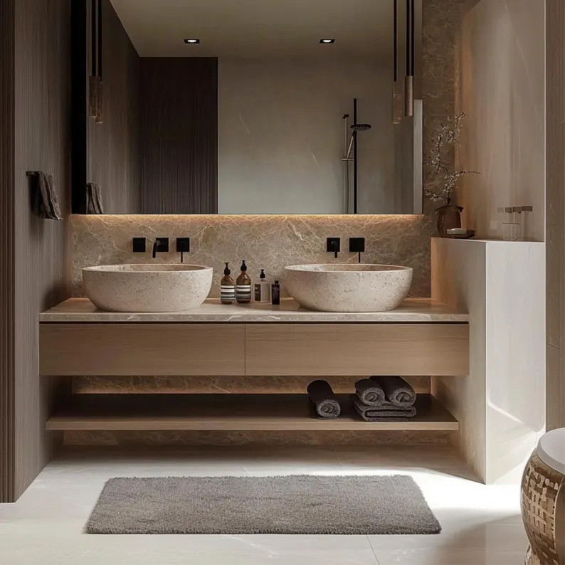 Floating Vanity With 2 Drawers + Open Shelf – Custom Walnut Veneer Wall-mounted Sink Cabinet fo... | Etsy (US)