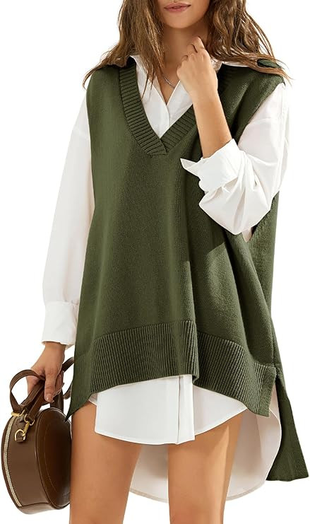 EXLURA Womens Oversized Sweater Vest Knit V Neck Tunic Casual Sleeveless Long Pullover Tank Tops ... | Amazon (US)