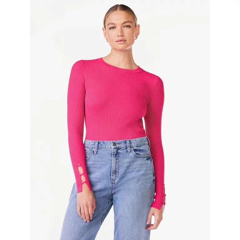 Scoop Women's Ribbed Knit Sweater Bodysuit with Long Sleeves, Sizes XS-XXL | Walmart (US)
