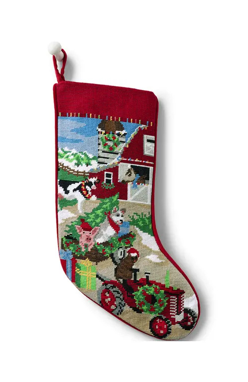 Lands' End Needlepoint Personalized Christmas Stocking in Farming Holiday at Nordstrom | Nordstrom