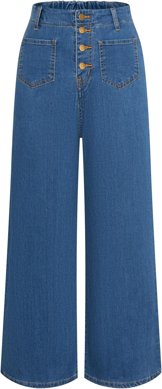 Belle Poque Women's Wide Leg Jeans High Waisted Stretchy Straight Leg Button Fly Denim Pants Trou... | Amazon (US)