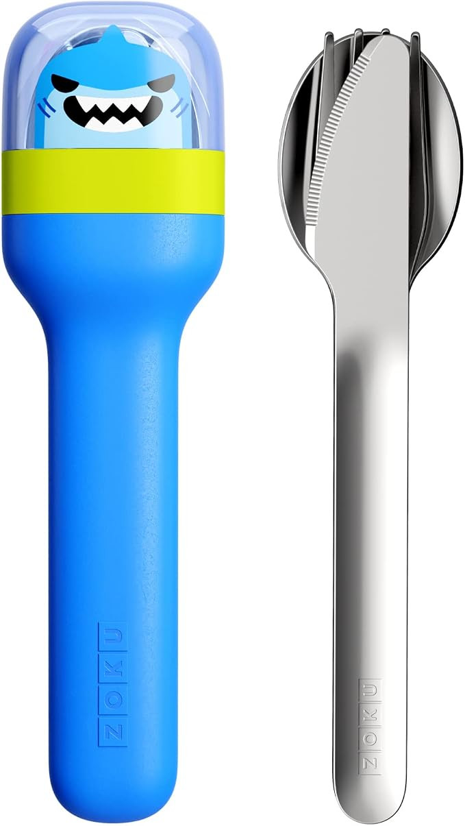ZOKU Kids Pocket Utensil Set, Shark - Stainless Steel Fork, Knife, and Spoon in Case - Portable D... | Amazon (US)