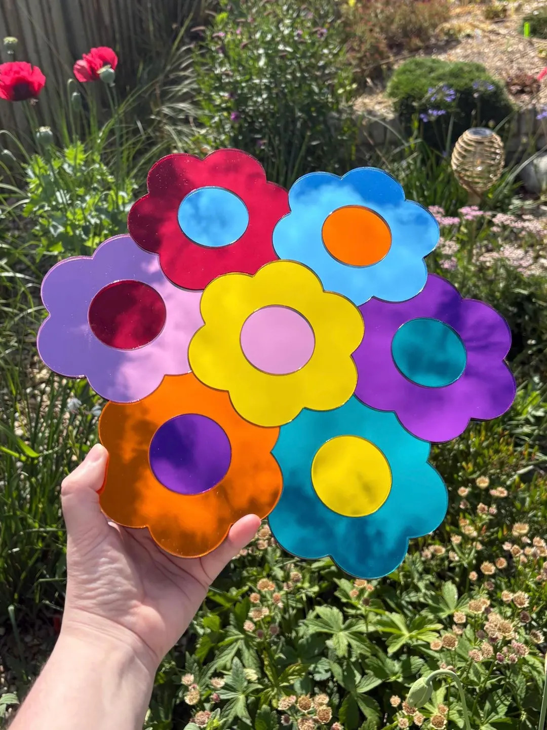 RAINBOW DAISY MIRROR - Retro Coloured Acrylic Mirror Wall Hanging - 60s Vintage inspired Pop Art ... | Etsy (US)