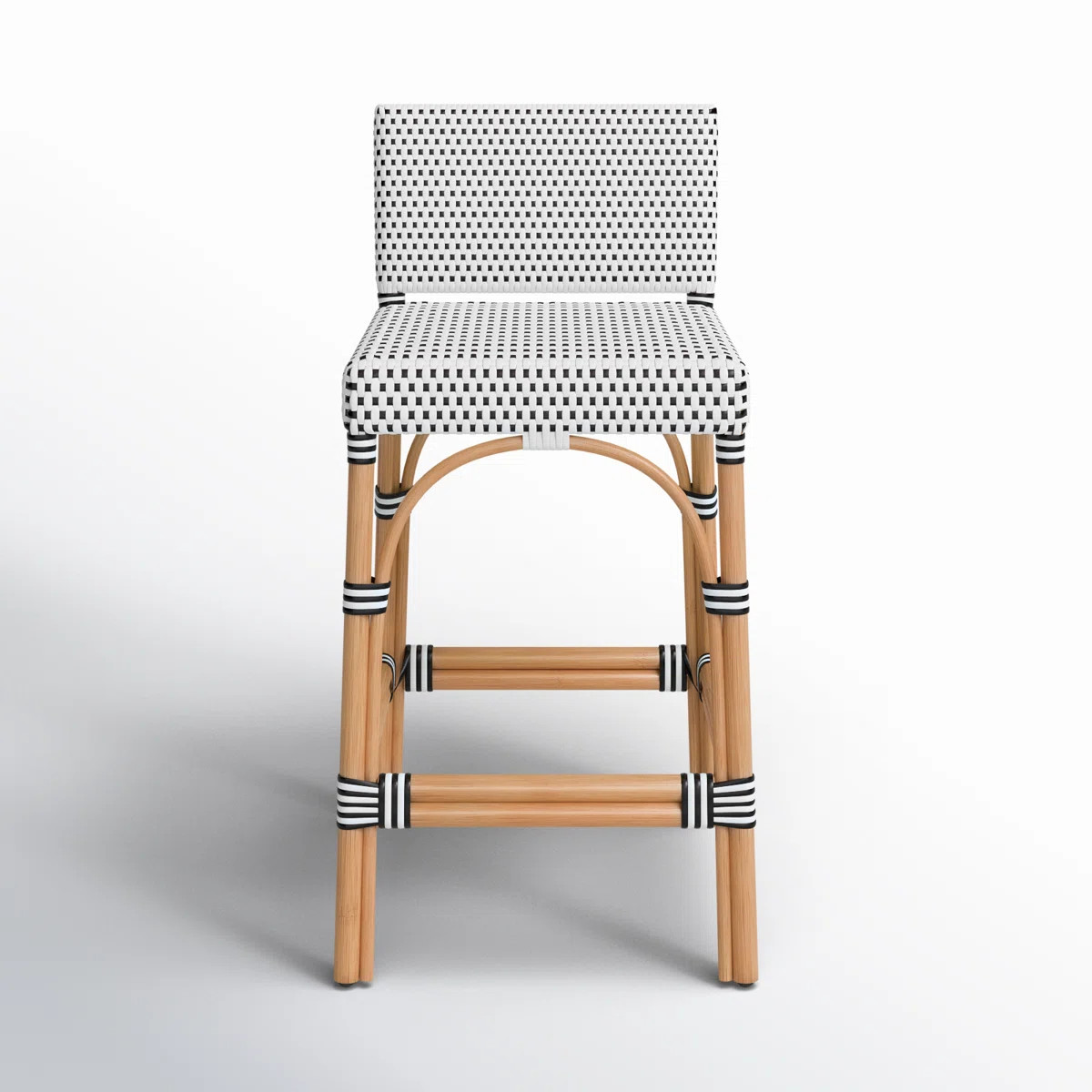 Estella 24.5 in. Seat Height Rattan Low Back Bar Stool, White-Navy Dot | Wayfair North America