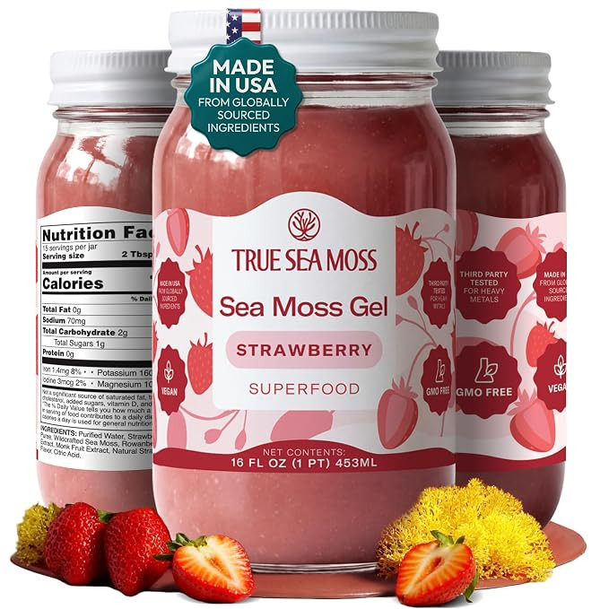 TrueSeaMoss Sea Moss Gel – Wildcrafted Seamoss, Fruits & Jarred Vegetables – Strawberry, Pack... | Amazon (US)
