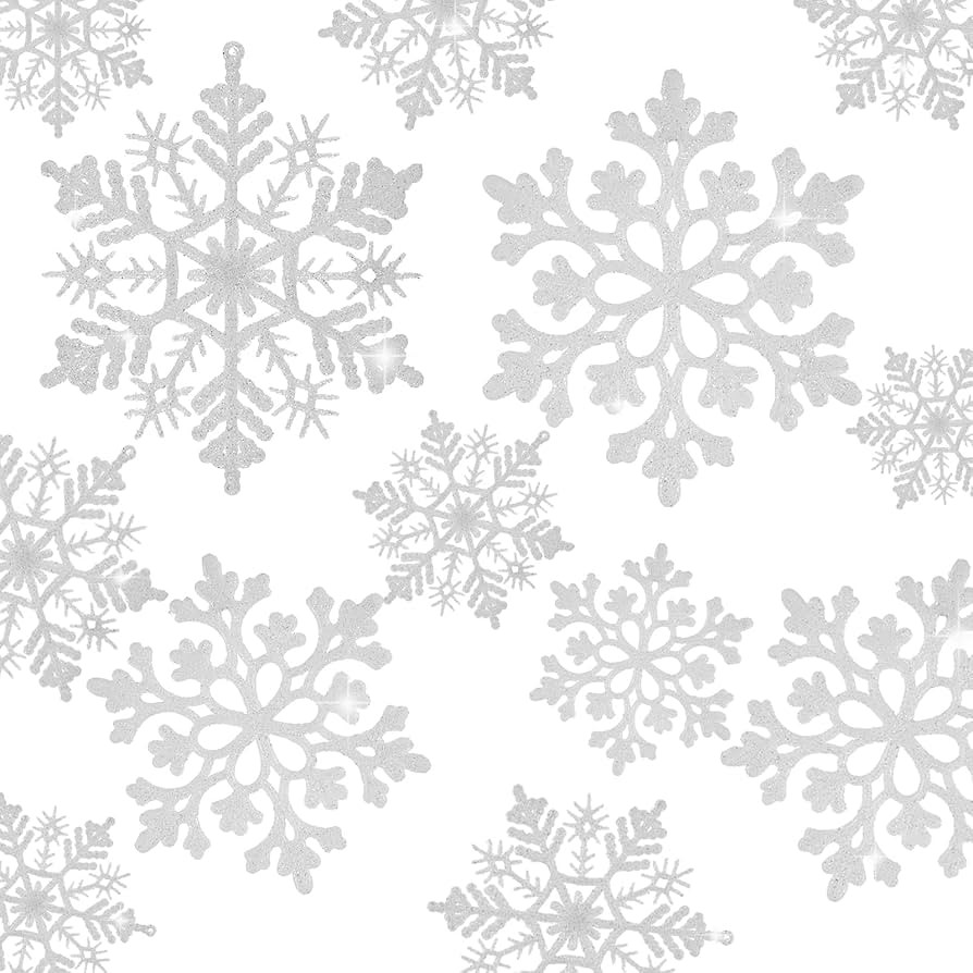 36pcs Christmas Snowflake Ornaments Plastic Glitter Snowflakes Ornaments for Xmas Tree Decoration... | Amazon (US)